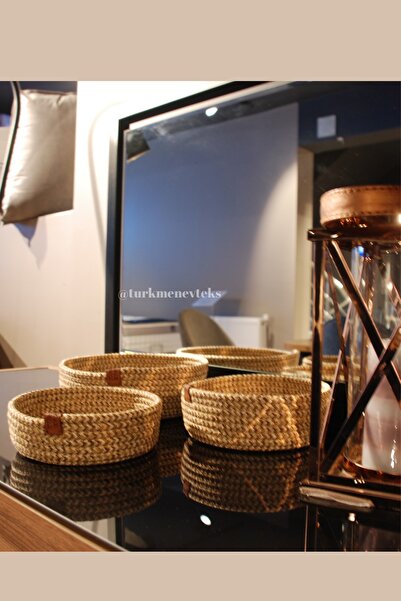 Türkmen Ev Tekstil سلة خوص الجوت الأسود - مجموعة ثلاثية للحمام المزخرف