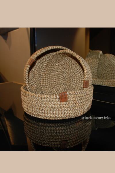Türkmen Ev Tekstil سلة من الجوت، سلة من القش، سلة سوداء، ديكور، منظم، سلة خبز، سلة حمام، طقم أسود ثلاثي