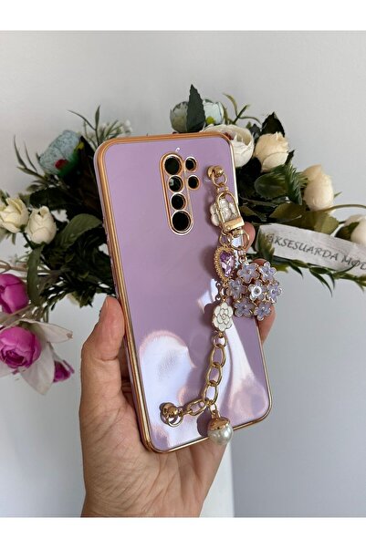 Aksesuarda Moda Redmi 9 Uyumlu Çiçekli Taşlı İncili El Geçmeli Lazer Kesim Kılıf