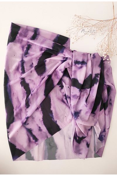 Miccolatte Women's Waist Tie Patterned Transparent Pareo