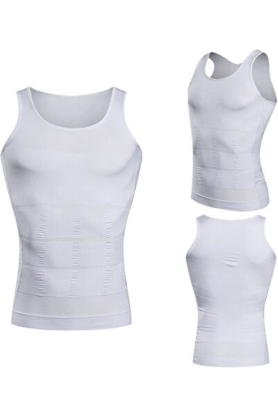 FF FİT FORM GİYİM Men's White Corset Undershirt - Belly and Breast