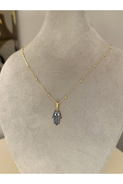 emy by emel luxury silver jewelry Altın Kaplama Mavi Taşlı Fatma Ana Eli Koly...