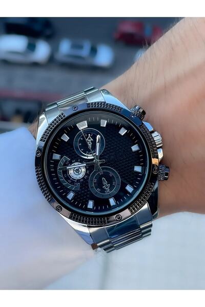 İSTLİV Erkek Gümüş Renk Siyah Kadran Analog Kol Saati