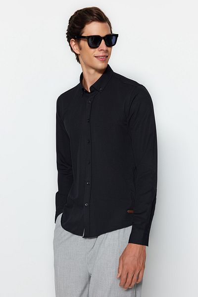 Trendyol Collection Fekete Slim Fit Easy-Iron Smart Oxford ing bőr kiegészítőkkel TMNSS23GO00138