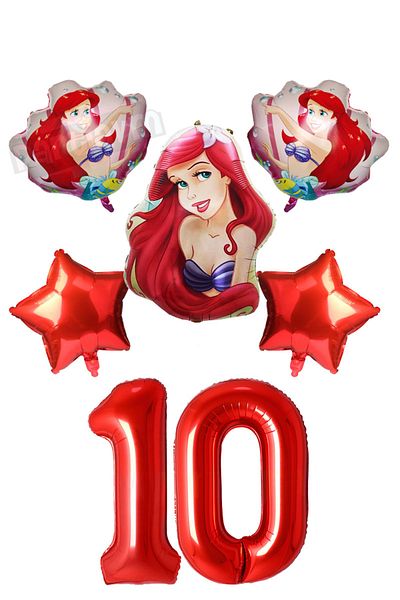 PARTİAVM Little Mermaid Ariel Little Mermaid Balloon Set Red Number Balloon