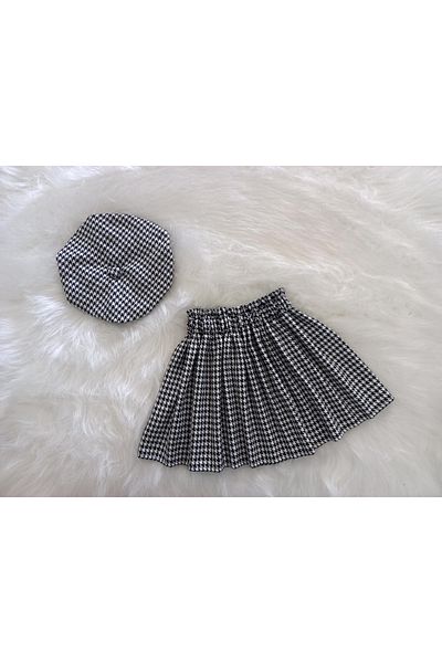 Eylülce Butik Fusta și șapcă de pictor cu model Houndstooth