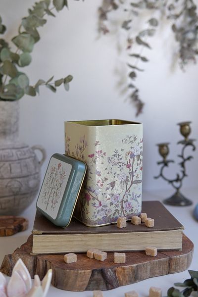 EVLE Er022-2e Botanica Yellow Patterned Square Metal Storage Container 11x11 Cm