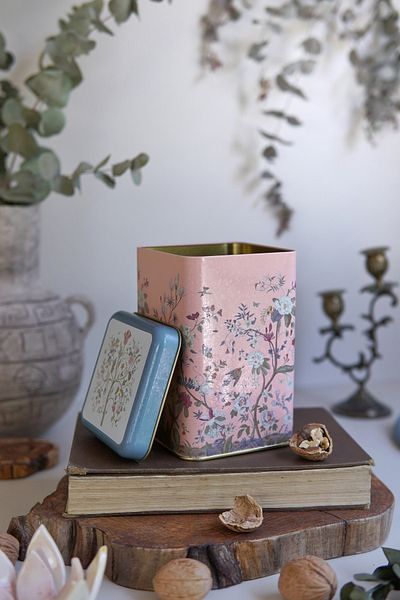 EVLE Er022-1g Botanica Pink Patterned Square Metal Storage Container 11x11 Cm