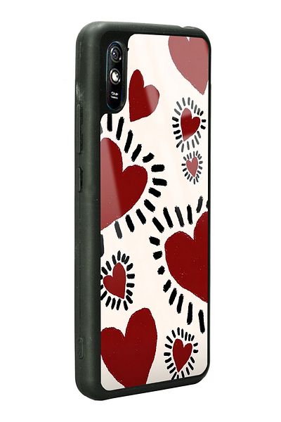 Spoyi غلاف هاتف لامع لهاتف Xiaomi Redmi 9A بتصميم قلب فرشاة
