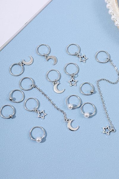 BAHELS Silver Color Chain Pearl Hair Earring Clasp Set