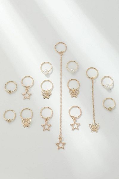 BAHELS Gold Color Pearl Butterfly Star Hair Earring Buckle Set