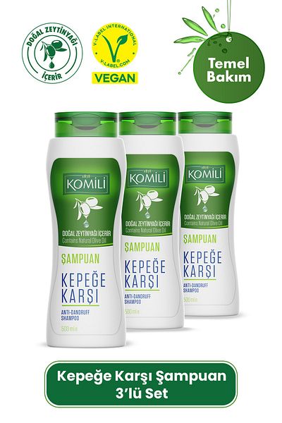 Komili Vegan Shampoo with Dandruff - Set of 3 for Hair, Anti-Dandruff, 500 ML