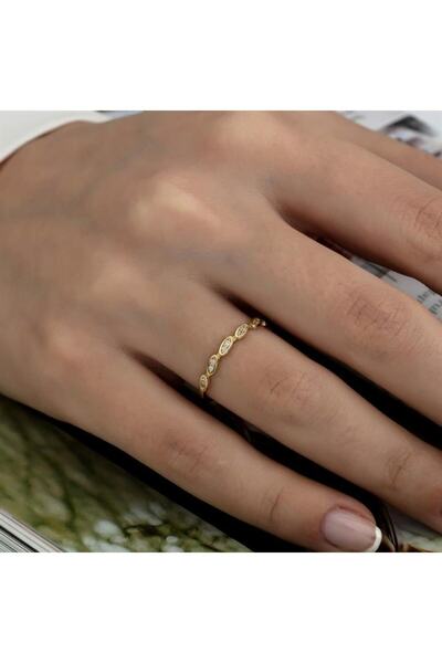 HEMS JEWELLERY 14 Ayar Altın Taşlı Kombinlenebilir Minimal Yüzük Boğum