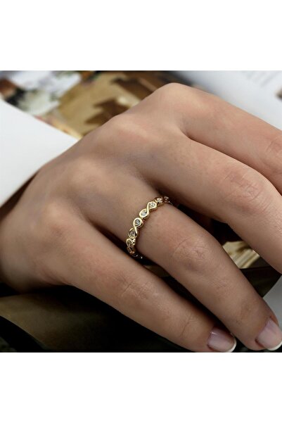 HEMS JEWELLERY 14 Ayar Altın Sonsuzluk Kombinlenebilir Minimal Yüzük