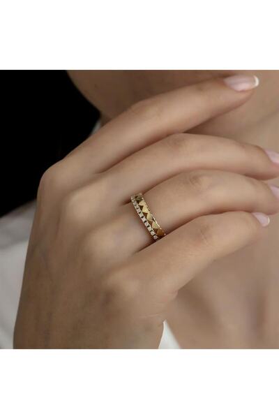 HEMS JEWELLERY 14 Ayar Altın Ikili Kalp Yüzük