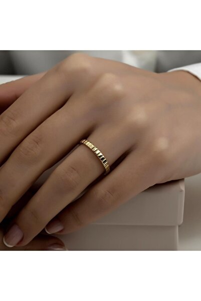 HEMS JEWELLERY 14 Ayar Altın Petite Nervürlü Kombinlenebilir Minimal Yüzük