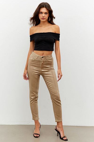 Cool & Sexy Pantaloni de damă din denim lucios de culoare aurie NWC250