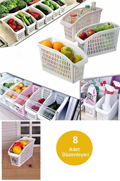 KRM HOME 8 τμχ Ψυγείο Organizer Καλάθι με λαχανικά Φρούτα Κουζίνα Μπάνιο κάτω από πάγκο Οργανωτής