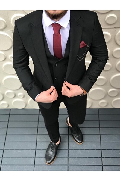 leonmen Italian Style Slim Fit Men's Suit Black