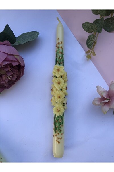 Elif Design El boyaması gold detaylı papatya ve çiçek kabartmalı şamdan mum b...