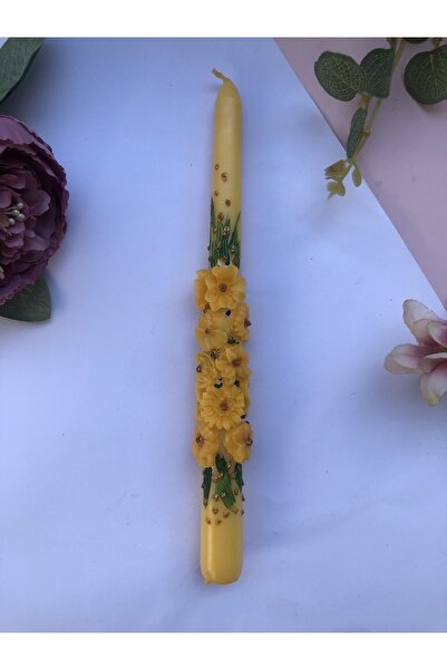 Elif Design El boyaması gold detaylı papatya ve çiçek kabartmalı şamdan mum b...