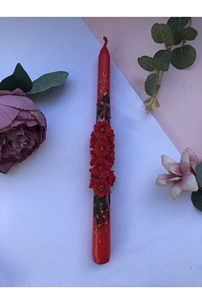 Elif Design El Boyaması Gold Detaylı Papatya Ve Çiçek Kabartmalı Şamdan Mum B...