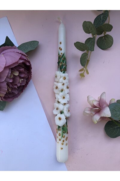 Elif Design El boyaması gold detaylı papatya ve çiçek kabartmalı şamdan mum b...