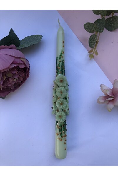 Elif Design El boyaması gold detaylı papatya ve çiçek kabartmalı şamdan mum b...