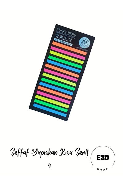EZOSHOP Transparent Colored Sticky Notes - Adhesive Label, Short Strip 4