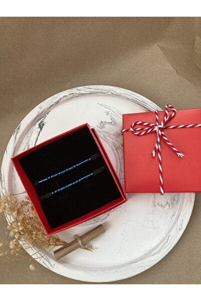 AidaAstrid Hematit 2'li Doğal Parlak Mavi Mors Alfabesi Bileklik Çift Sevgili Bileklik Örgü Hediye Kutulu