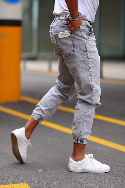 MADZEYMODA Ανδρικό τζιν παντελόνι με λαστιχένιο γκρι Jean Lycra