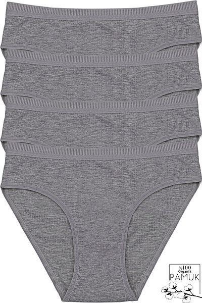 Humaone 5-Piece Women's Gray Colored Ribbed Waist Bikini Panties Bk2-d4