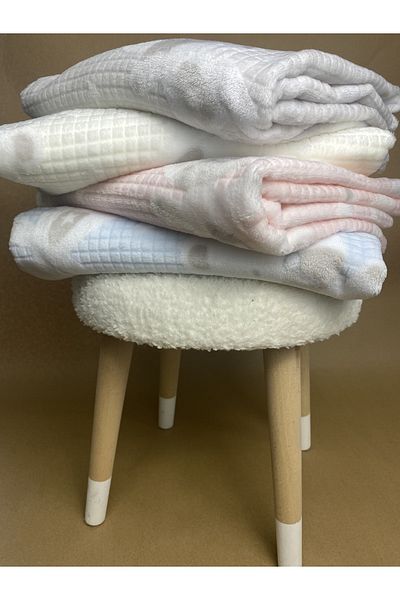 Bebitof Soft Baby Blanket Soft Blue-Cream-Grey-Pink