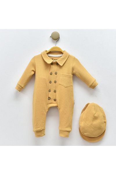 DIDuStore MINI CAYZEN MEN'S 3-6-9 MONTHS BUTTONED JUMPSUIT WITH HAT