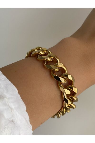 Owentis Steel Gold Thick Brazza Bracelet - Does not blacken-