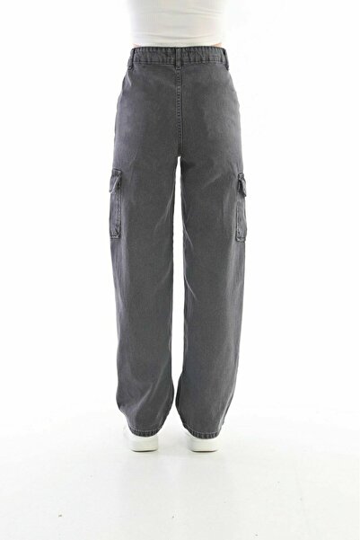 Trn JNS Gangster Smoked Cargo Loose No Back Pocket Lycra Super High Waist Jean Trousers