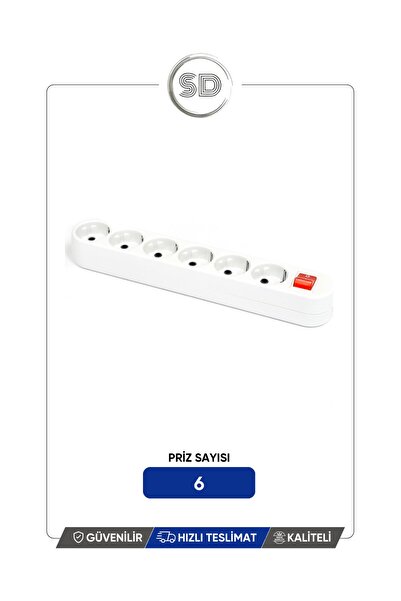 BOSSLİNE 3 Adet Beyaz 6lı Çoklu Priz Klemensli(KABLOSUZ) Ve Düğmeli(ANAHTARLI)