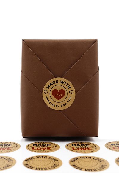 reprodesign Mixed Made With Love Printed Kraft 4 Cm Round Sticker 24 Pieces No:12
