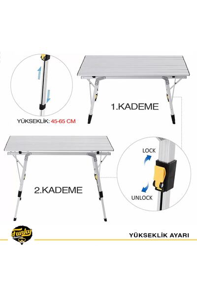Funky Chairs Elite Alüminyum Teleskopik Ayaklı Kamp Piknik Masası - Gri