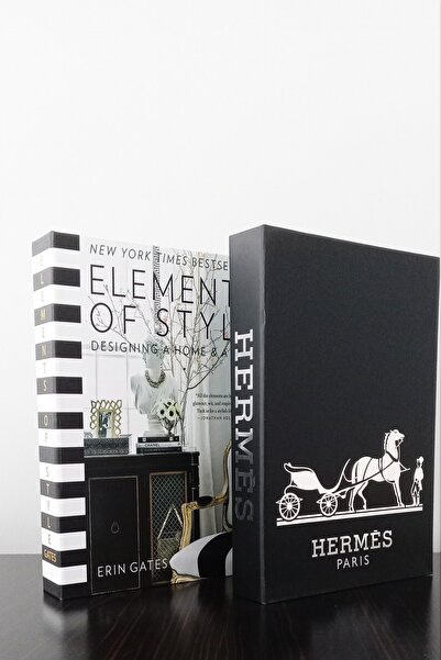 2'li Dekoratif Kitap Kutu Görünümlü elements Siyah & Hermes Siyah Gümüş Temalı