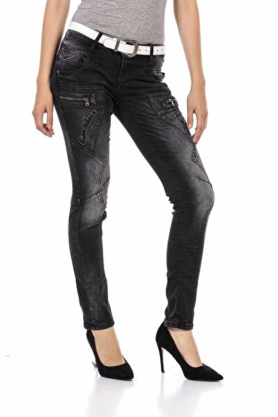 Cipo & Baxx Wd437 Stitched Low Waist Black Jeans