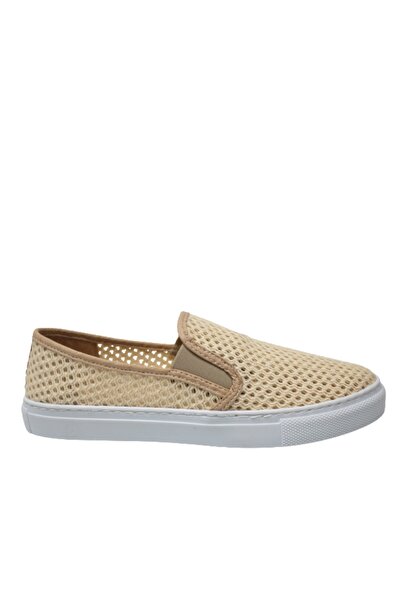 REKOR Kadın Bej Yazlık Keten Sneaker %100 Pamuk