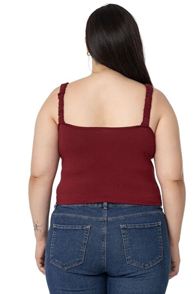 DISENTIS MODEST Plus Size Straps Gathered Draped Crop Claret Red Body
