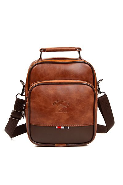 Newish Men's Leather Hand and Shoulder Bag, Crossbody Bag Daily Use Tan Color (Medium Size). Telephone Compartment