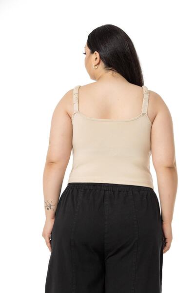 DISENTIS MODEST Plus Size Straps Gathered Draped Crop Beige Body