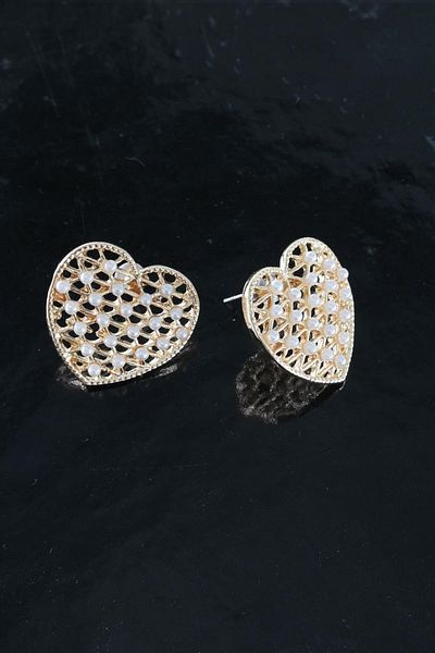 By Zeyna Aksesuar Women's Heart Figured 2.5 Cm Artificial Pearl Earrings