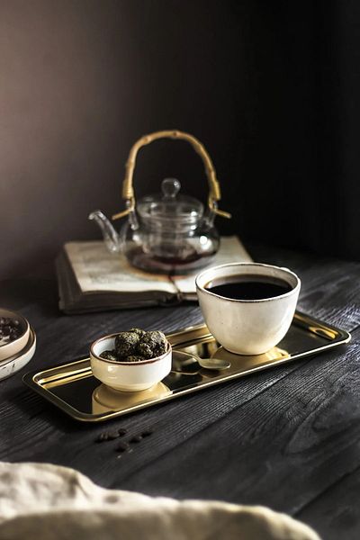 ÖzSa Home 6-Piece Gold Luxury Rectangular Stainless Steel Coffee Tea Catering and Presentation Tray Gold Color 33x13 cm