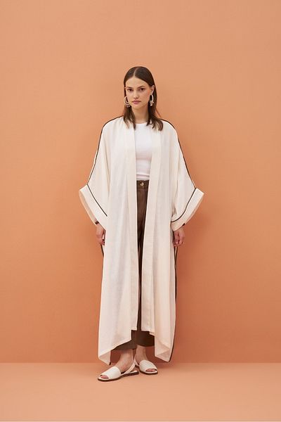 EBU Prive Ecru Colored Women's Organic Cotton Piping Abaya