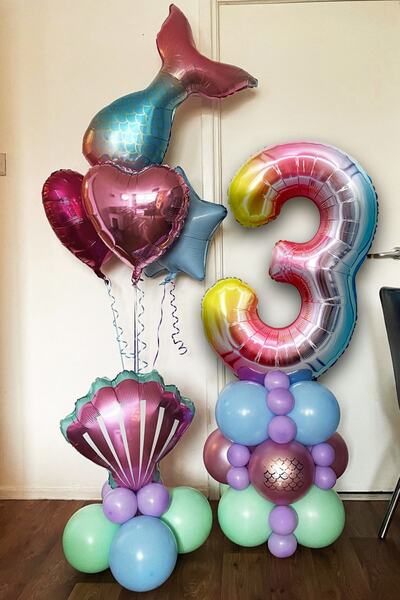 PARTİAVM Deniz Kızı Balon Seti The Little Mermaid Temalı Rakam Balonlu Set 1-...