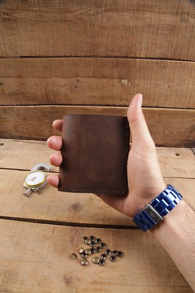 New Coast Leather 1900's Тъмнокафяв мъжки портфейл от 100% ръчна изработка от естествена и естествена кожа